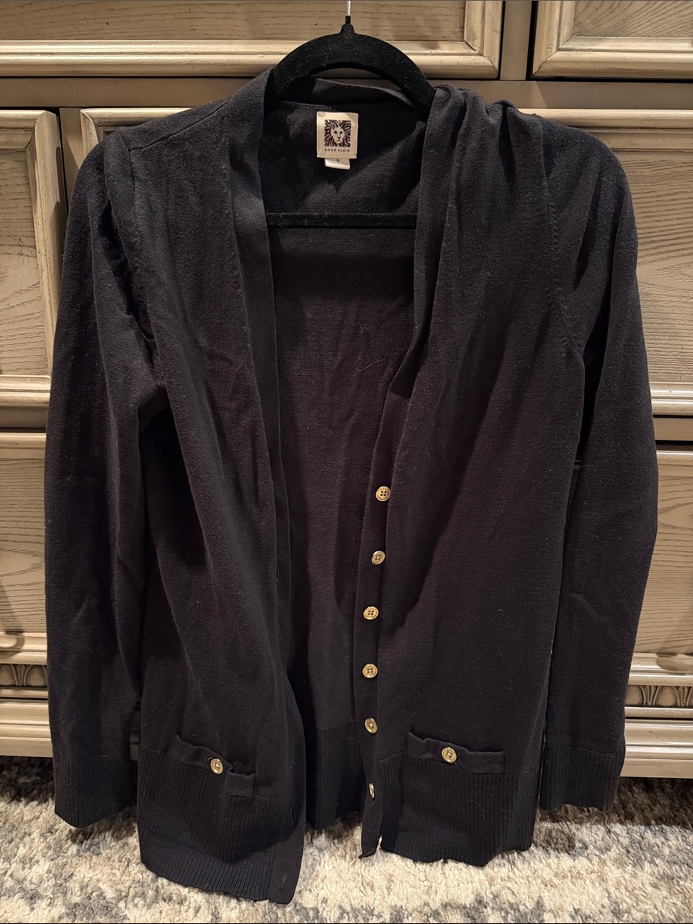 Anne Klein Black Cardigan Blazer with Gold Buttons